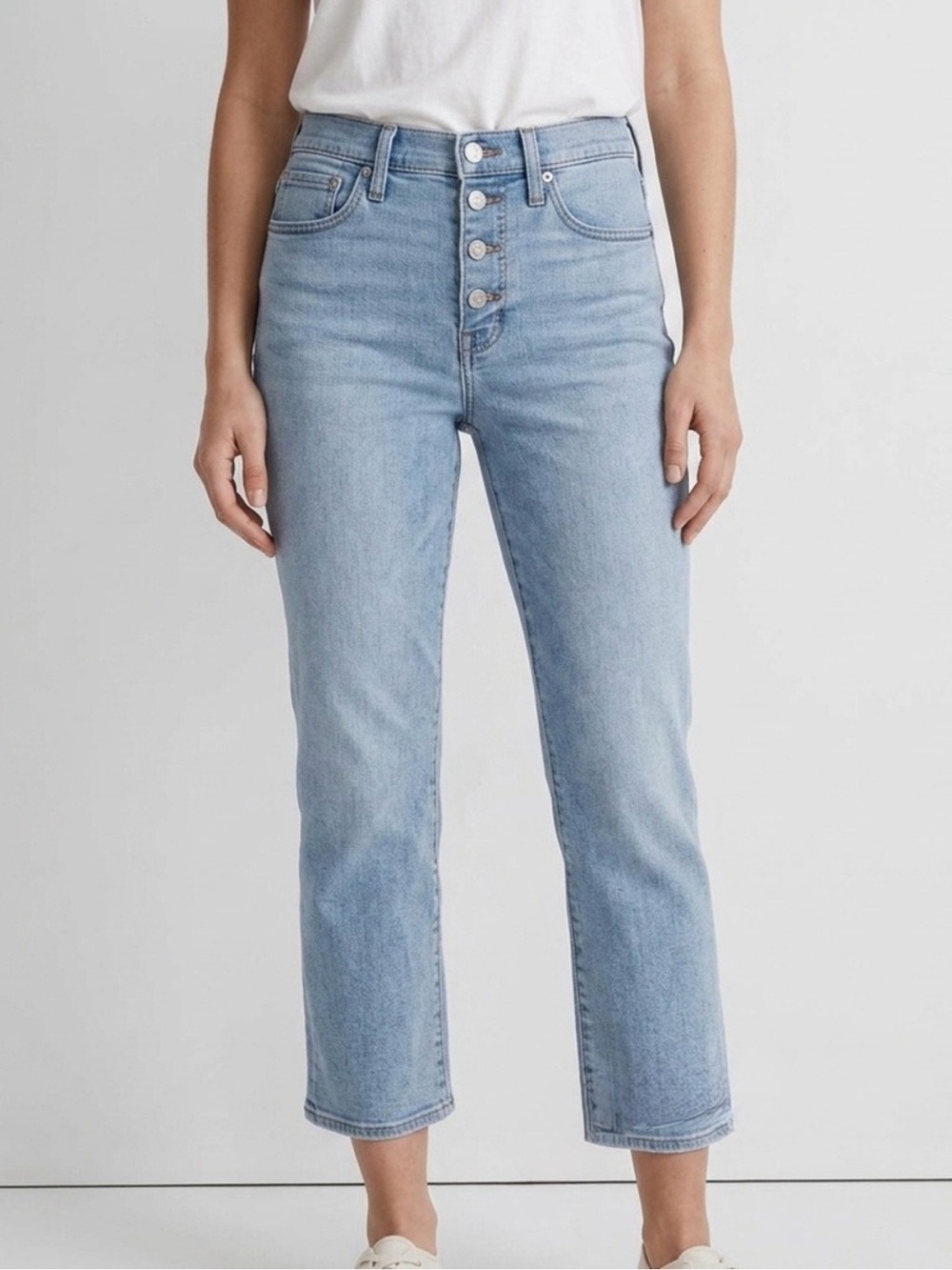 EUC Madewell Cali Demi-Boot Cropped Light Wash Denim Jeans 4 Button Closure